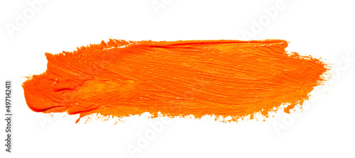 Orange yellow brush stroke isolated on white background. Orange abstract stroke. Colorful oil paint brush stroke.