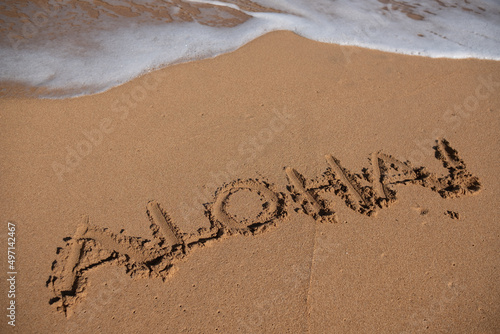 Aloha written in sand