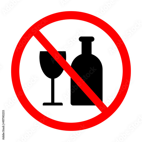 Please no drink or alcohol sign, silhouette of a bottle and glass, vector illustration