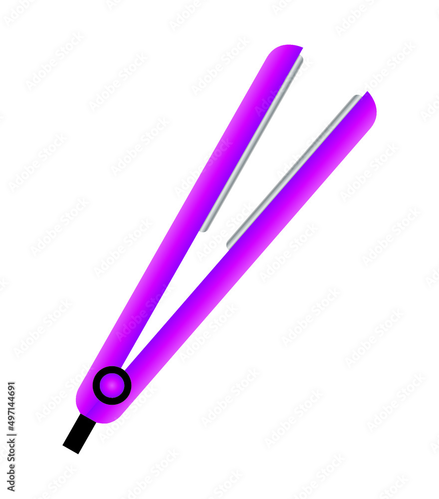 Pink hair straightener vector illustration isolated icon on white background. Professional hairstyling accesory. Pink hair straightener vector illustration isolated icon on white background. Professional hairstyling accesory.