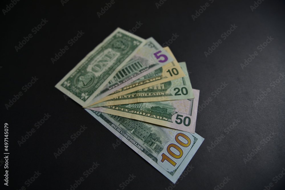 Different denominations of US Dollar bills from $1 to $100. Currency war concept, Global inflation, world economic crisis. Shallow depth of field. Selective focus. Different denominations of US Dollar bills from $1 to $100. Currency war concept, Global inflation, world economic crisis. Shallow depth of field. Selective focus.