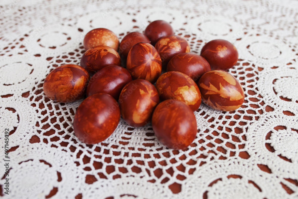 Obraz premium Easter time. Traditional handmade Easter eggs.