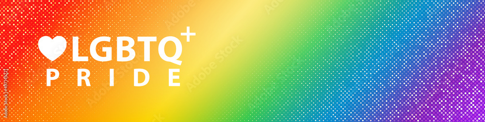 Colorful LGBTQ plus PRIDE banner with glitter and rainbow color vector background
