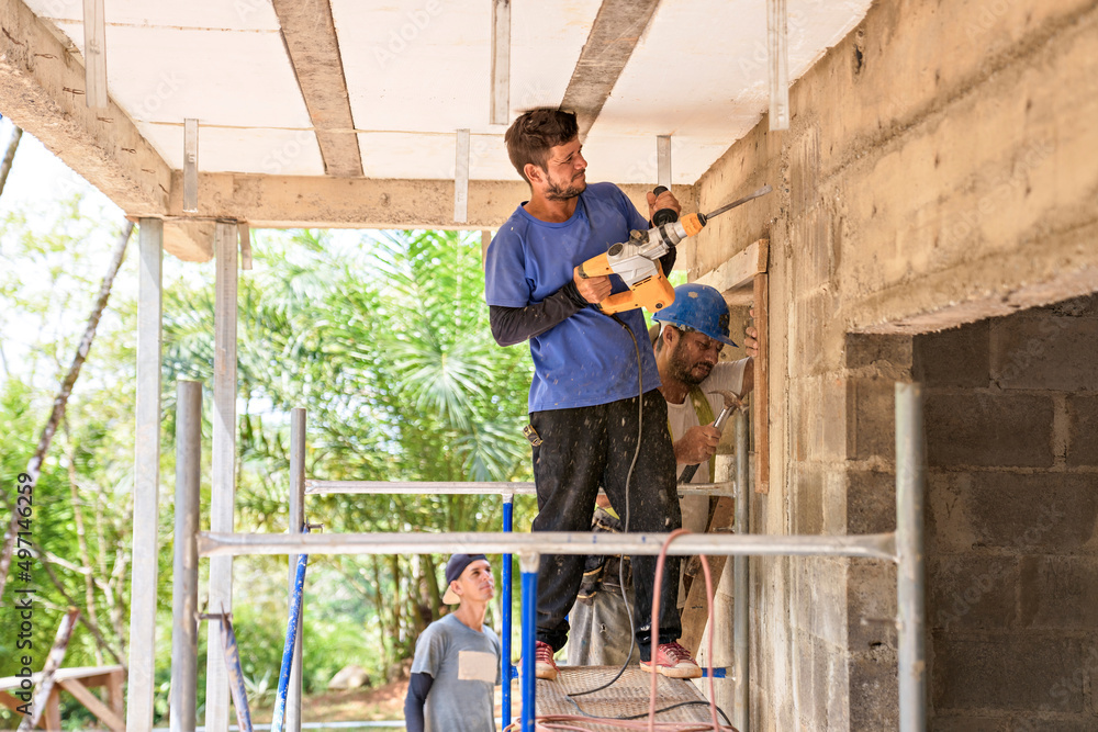 house construction carpenter in africa at work industry