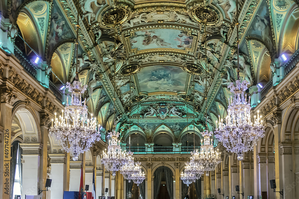 Interior of City Hall of Paris (Hotel de Ville de Paris). Hotel de ...