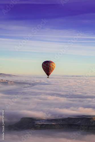 Hot air ballons flying over Cappadocia National Park Goreme Turkey