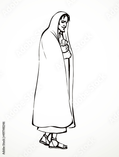 Fototapet Traitor Judas with a bag of money. Vector drawing