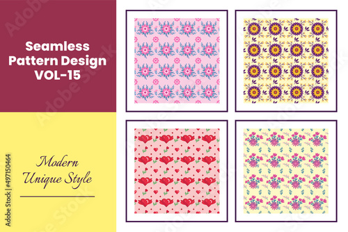 Colorful Hand Draw Flowers Seamless Pattern Design VOL-15
