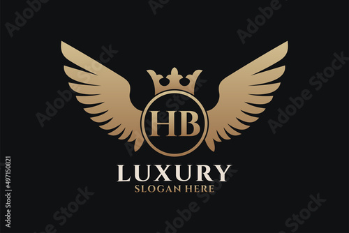 Luxury royal wing Letter HB crest Gold color Logo vector, Victory logo, crest logo, wing logo, vector logo template.