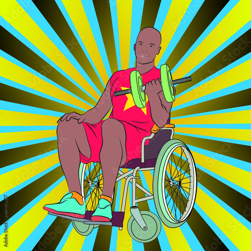 Young sportsman resting on a chair doing exercises.