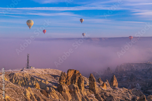 Hot air ballons flying over Cappadocia National Park Goreme Turkey © Birol