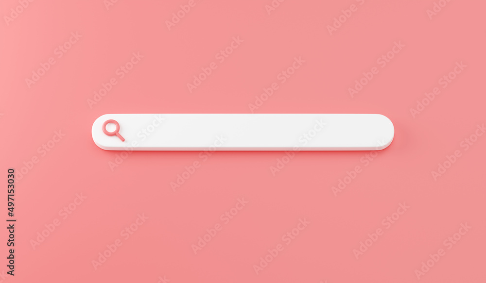 Web search bar 3d render - illustration of white website form for research of information on pink background. Web search bar 3d render - illustration of white website form for research of information on pink background.
