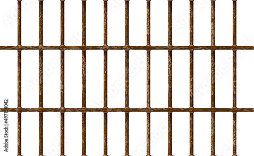 Realistic Jail bars rusty, prison iron interior. Vector illustration metal lattice. Detention centre cell. Isolated.