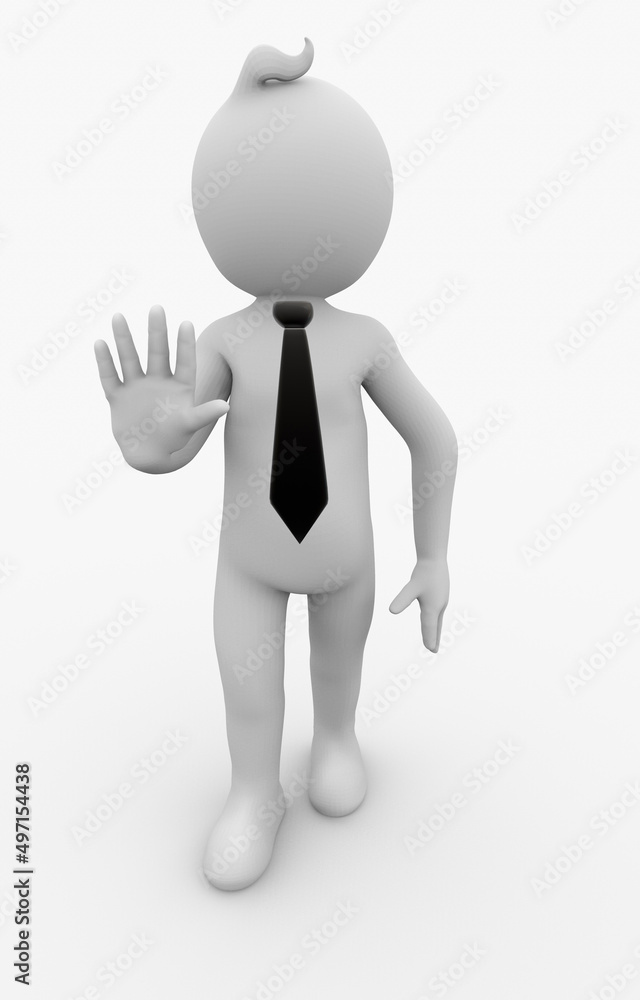 Illustration of white 3d character gestures to stop Illustration of white 3d character gestures to stop