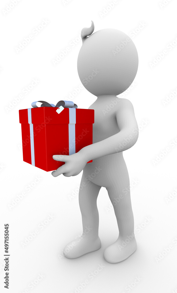 3D illustration of a white character giving a gift 3D illustration of a white character giving a gift