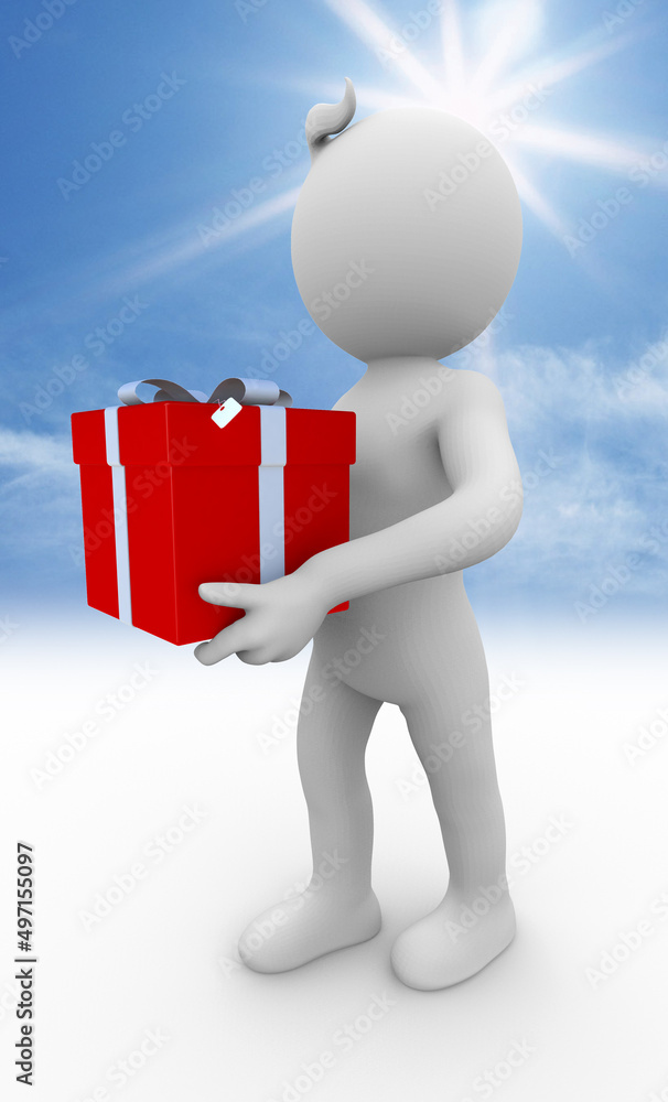 3D illustration of a white character giving a gift 3D illustration of a white character giving a gift