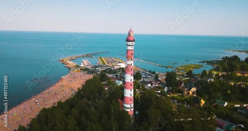 Osinovets lighthouse in the Ladoga lake in Russia. One of the bigger lighthouses of the world. Beautiful Russian nature. photo