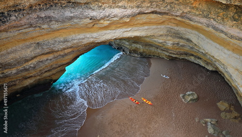 Algar de Benagil Sea Cave-kayaks resting on the sand. Algarve-Portugal-186 photo