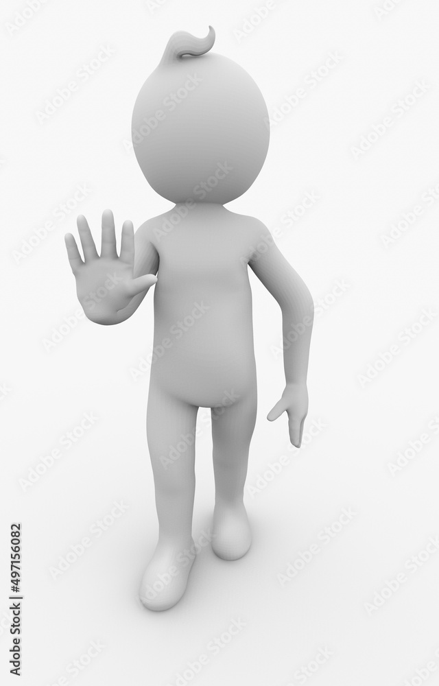 3D illustration of white character gestures to stop 3D illustration of white character gestures to stop