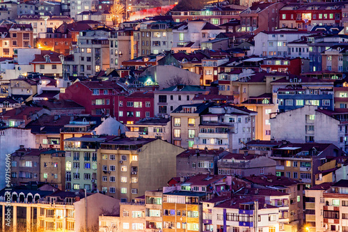 Residential buildings in Istanbul. Urban sprawl. Aerial view of Istanbul City in Turkey. Evening view of the city  © Adsloboda