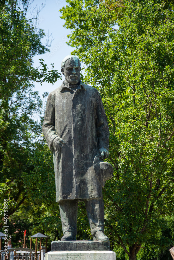 statue of Gyula Juhász, Hungarian poet, Szeged, , Hungary,july 2021