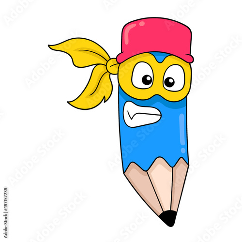 spirit-faced pencil is writing, doodle icon image kawaii