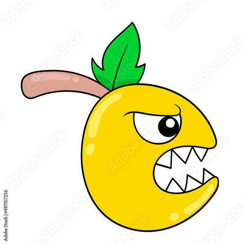 yellow tomatoes face aggressive spirit, doodle icon image kawaii