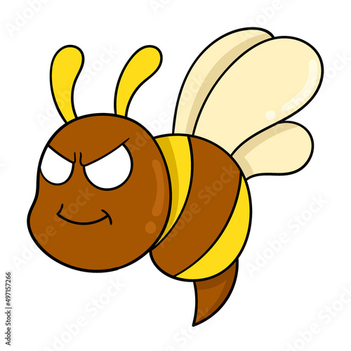 aggressive bee is flying fast, doodle icon image kawaii