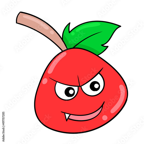 angry red face tomato, doodle icon image kawaii