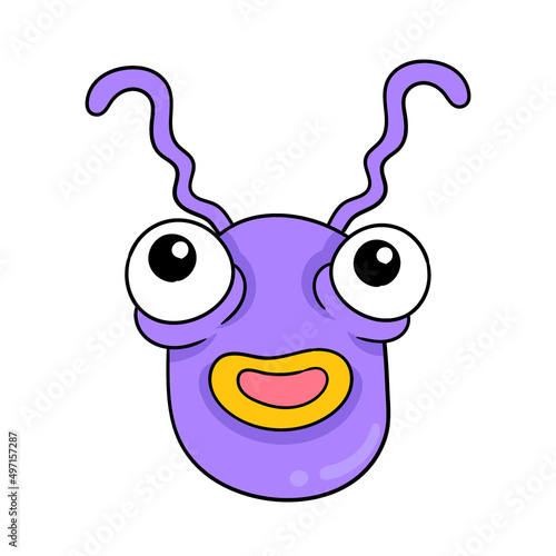 big eyed purple monster head is smiling, doodle icon image kawaii
