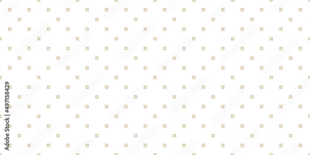 Vector minimalist background. Golden geometric seamless pattern with tiny floral shapes, small crosses. Simple abstract minimal texture in gold and white color. Modern luxury design for decor, fabric Vector minimalist background. Golden geometric seamless pattern with tiny floral shapes, small crosses. Simple abstract minimal texture in gold and white color. Modern luxury design for decor, fabric
