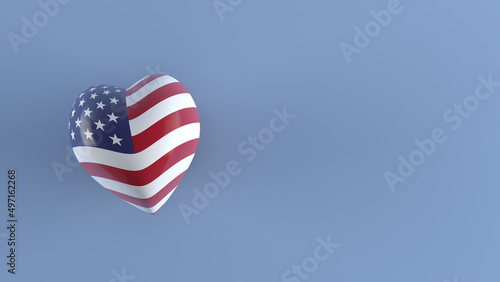 Heart with USA flag on light blue background with blank copy space to insert text, flat lay, 3D illustration (ID: 497162268)