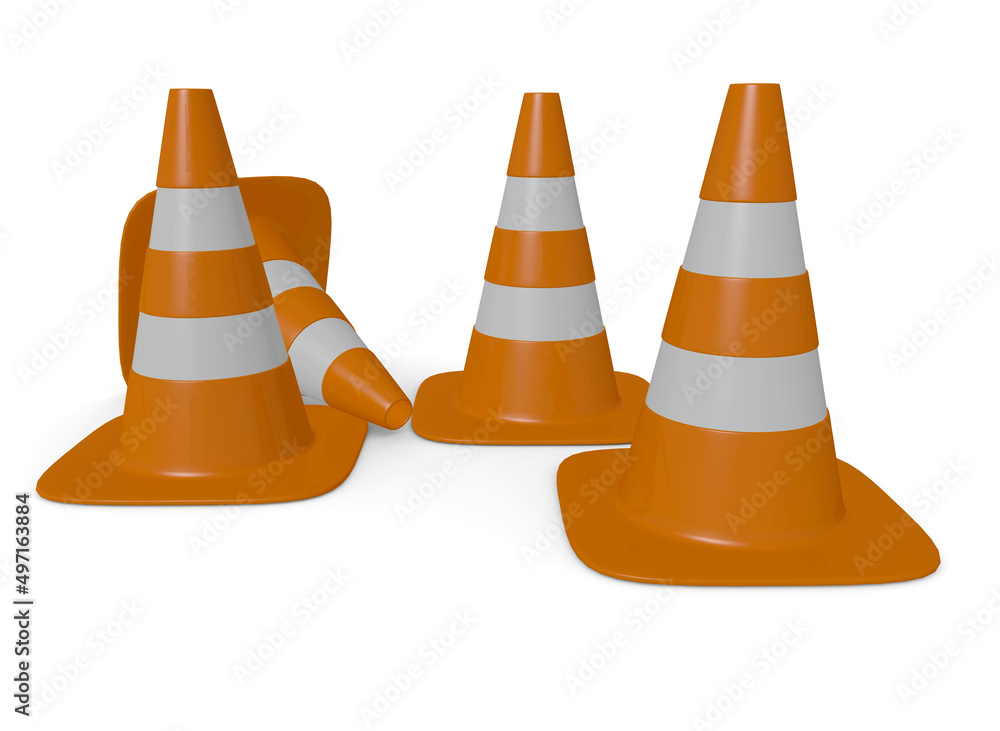 3D illsutration of isolated cones and work helmet 3D illsutration of isolated cones and work helmet