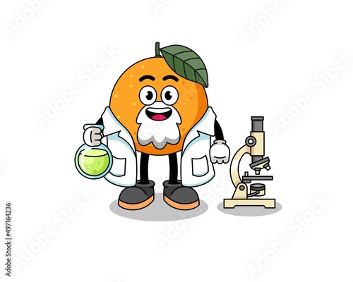 Mascot of orange fruit as a scientist