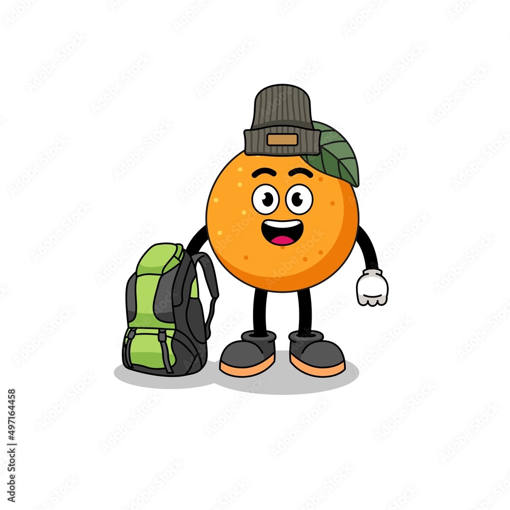 Obraz premium Illustration of orange fruit mascot as a hiker