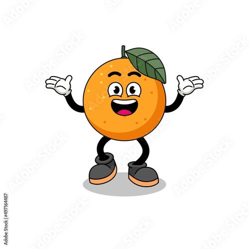 orange fruit cartoon searching with happy gesture