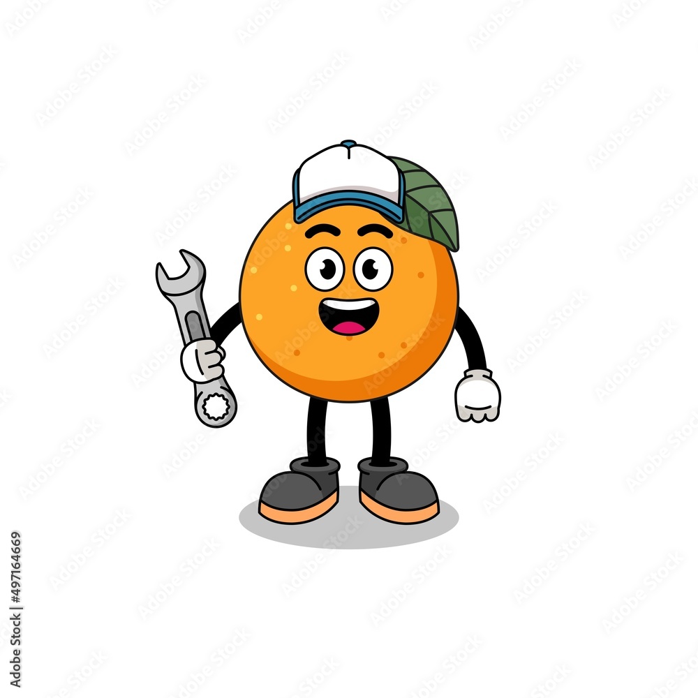 Obraz premium orange fruit illustration cartoon as a mechanic