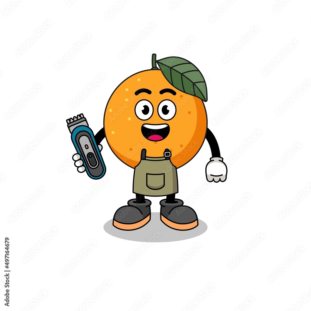 Obraz premium Cartoon Illustration of orange fruit as a barber man