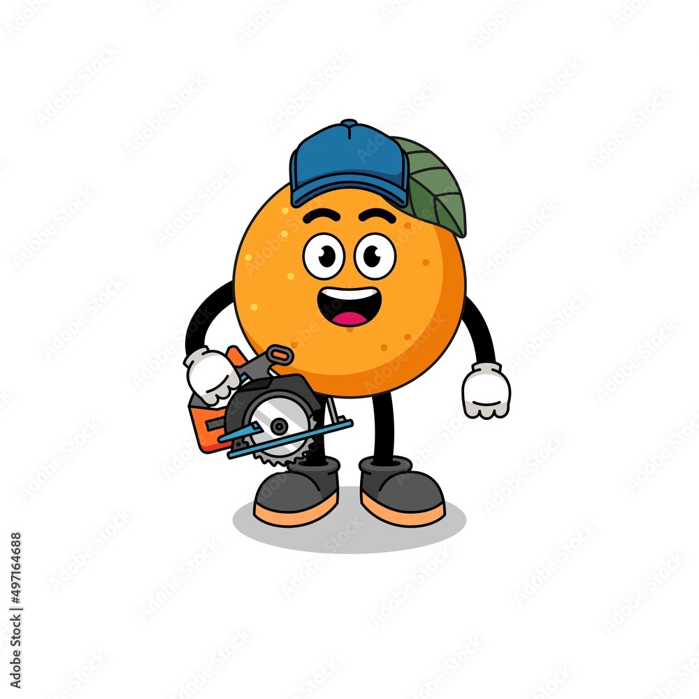 Naklejka premium Cartoon Illustration of orange fruit as a woodworker