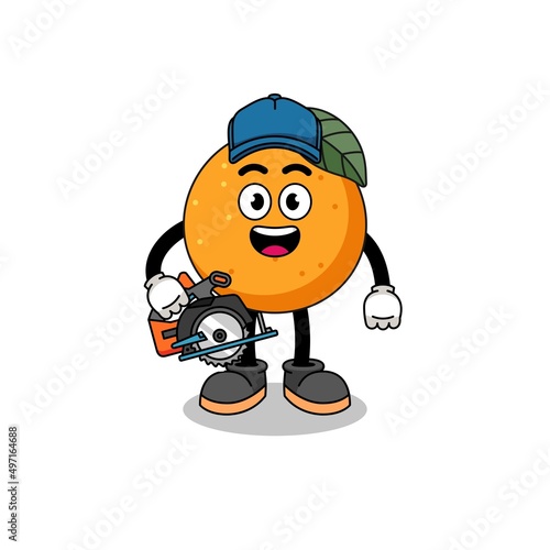 Cartoon Illustration of orange fruit as a woodworker