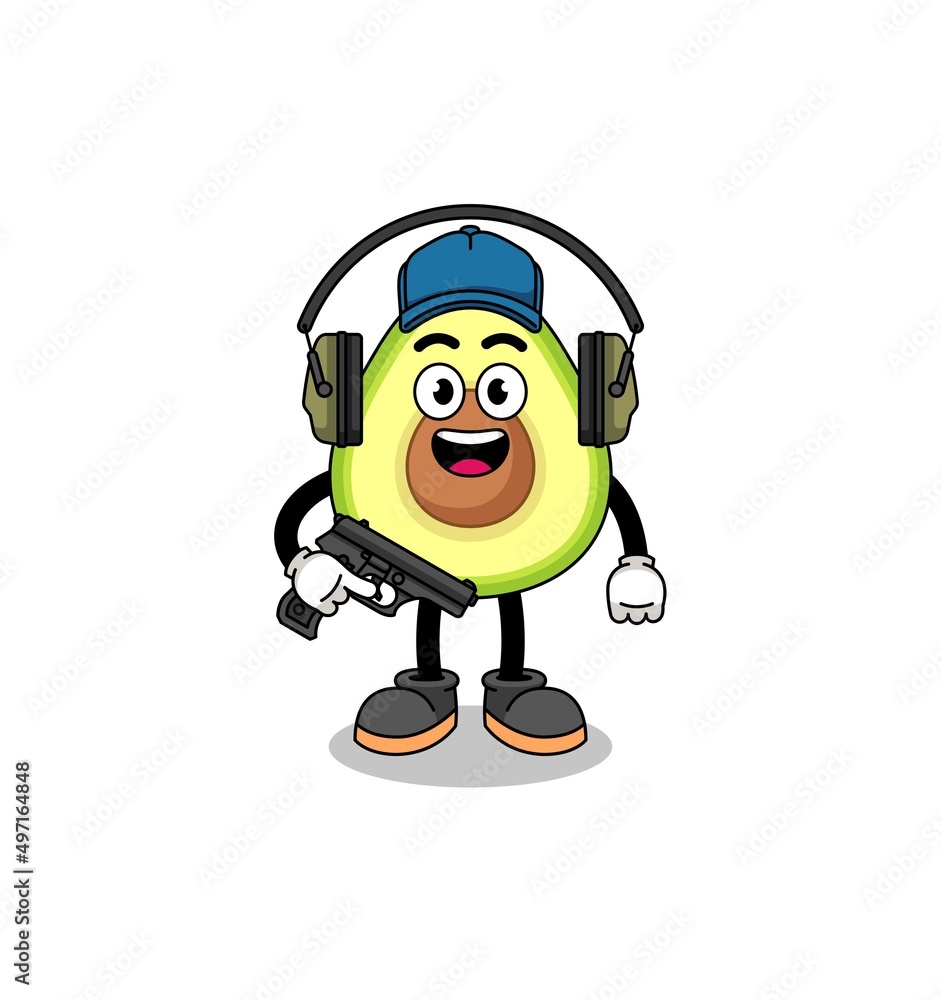 Character mascot of avocado doing shooting range Character mascot of avocado doing shooting range