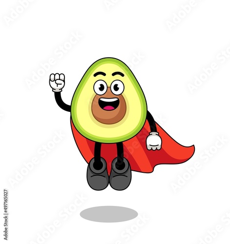 avocado cartoon with flying superhero