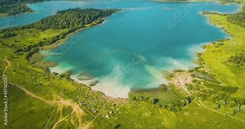 Lake Dontso in Leningrad region, Saint Petersburg Russia, aerial footage of a beautiful northern nature in summer