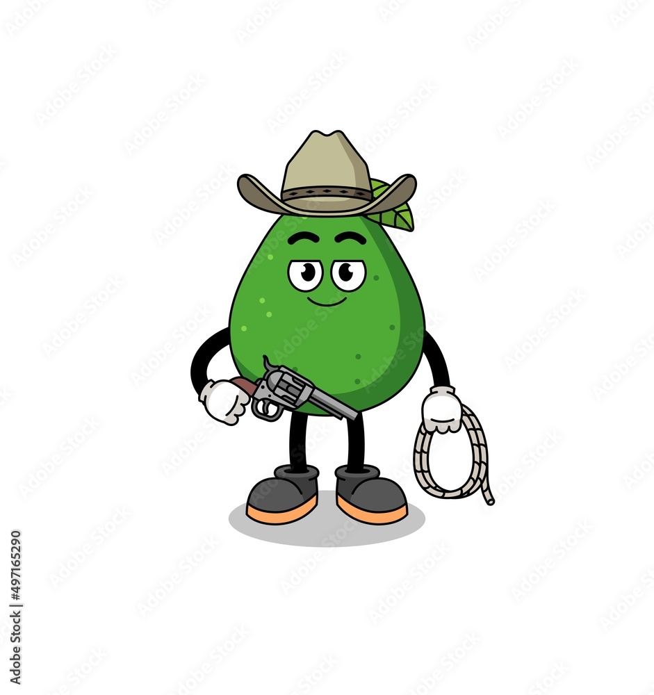 Fototapeta premium Character mascot of avocado fruit as a cowboy