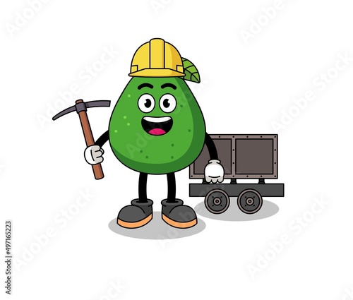 Mascot Illustration of avocado fruit miner