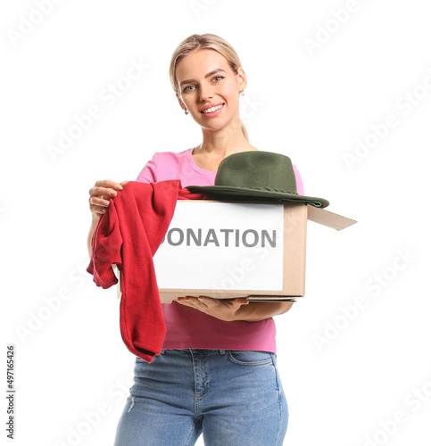 Beautiful woman holding box...