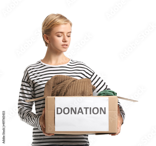 Beautiful woman holding box...
