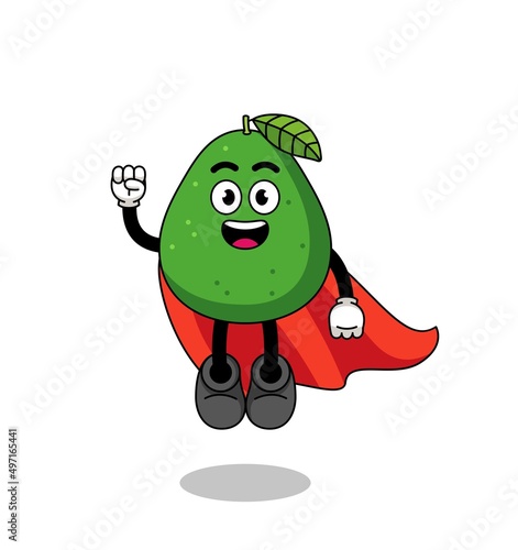 avocado fruit cartoon with flying superhero