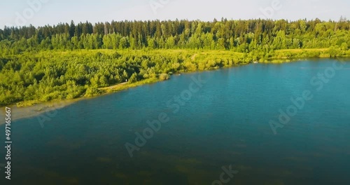 Lake Dontso in Leningrad region, Saint Petersburg Russia, aerial footage of a beautiful northern nature in summer