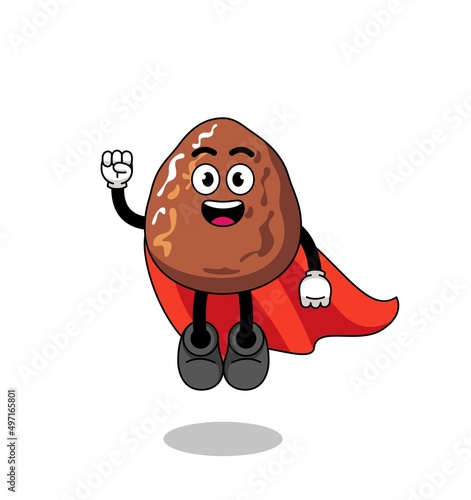 date fruit cartoon with flying superhero